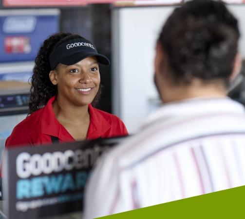 Man ordering with Goodcents employee