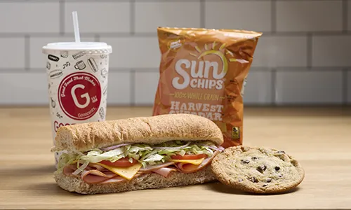 Goodcents meal: sub, drink, chips, and cookie